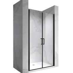 Porte de douche KAYA-BLACK H. 180, l. 71-74 cm, verre transparent 6 mm anticalcaire - Saniverre