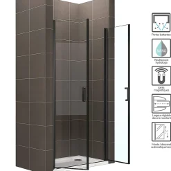 Porte de douche KIMIBLACK H.190 largeur réglable 94 à 97 cm verre transparent - Saniverre