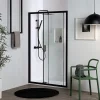 Porte de douche niche 150 cm avec porte coulissante et cadre en aluminium noir mat