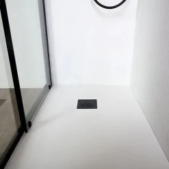Porte de douche niche 150 cm avec porte coulissante et cadre en aluminium noir mat