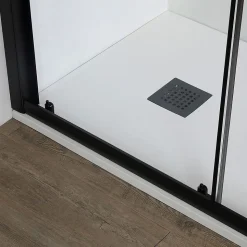 Porte de douche niche coulissante 110 cm noir mat verre trempé 6 mm transparent - city