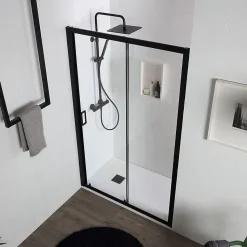 Porte de douche niche noir mat avec ouverture réversible 120 cm - city