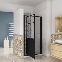 porte de douche Noir 80x200cm,5mm verre securit,Paroi de douche avec porte pivotante,Robustesse et Design Moderne