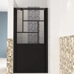 porte de douche Noir 90x200cm,5mm verre securit,Paroi de douche avec porte pivotante,Robustesse et Design Moderne