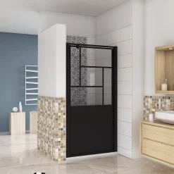 porte de douche Noir 100x200cm,5mm verre securit,Paroi de douche avec porte pivotante,Robustesse et Design Moderne