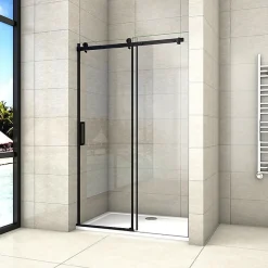 Porte De Douche Noire Coulissante 140x200cm Porte De Douche Coulissante Noir En 8mm Verre Anticalcaire