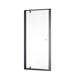 Porte de douche pivotante en niche l.90 x H.200 cm, verre transparent, profilé noir mat, Schulte Impériale