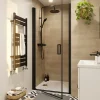 Porte de douche pivotante l.90 x H.195 cm, verre transparent, profilés alu noir, GoodHome Ledava