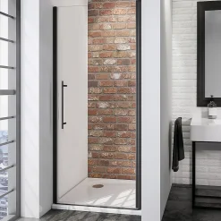 Porte de douche pivotante en niche l.100 x H.192 cm, verre transparent anticalcaire, profilé noir mat, Schulte NewStyle