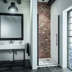 Porte de douche pivotante en niche l.100 x H.192 cm, verre transparent anticalcaire, profilé noir mat, Schulte NewStyle