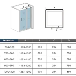 Porte de douche pivotante en 6mm verre securit anticalcaire porte de douche 106cm avec 1 élément fixe Hauteur 187cm