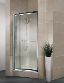 Porte de douche pivotante largeur extensible de 89 à 101cm, H. 185 cm, verre transparent, profilé chromé, Schulte Impériale