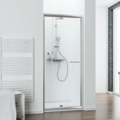 Porte de douche pivotante largeur extensible de 89 à 101cm, H. 185 cm, verre transparent, profilé chromé, Schulte Impériale