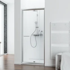 Porte de douche pivotante largeur extensible de 89 à 101cm, H. 185 cm, verre transparent, profilé chromé, Schulte Impériale
