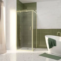 Porte de douche pivotante et paroi fixe l.90 x 90 x H.200 cm profilés doré brossé, Galedo Factory