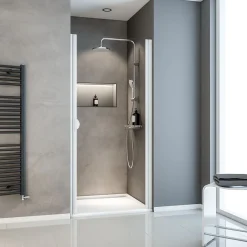 Porte de douche pivotante l.90 x H.180 cm, verre transparent, profilé alu-argenté, Schulte Sunny I