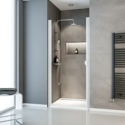 Porte de douche pivotante l.90 x H.180 cm, verre transparent, profilé alu-argenté, Schulte Sunny I