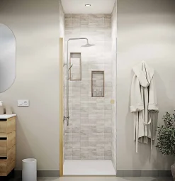 Porte de Douche Pivotante 70x180 cm en Verre Trempe 5 mm - Finition Or Brosse - GOLD ELEMENTARY