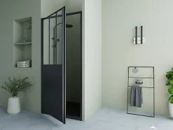 Porte de douche pivotante noir mat style atelier - 80 x 195 cm - URBANIK