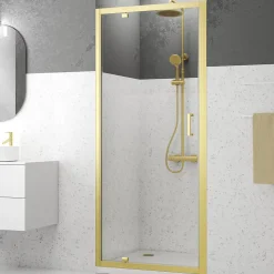 Porte de douche pivotante 90 x 200 cm, profilés alu doré brossé, Galedo Factory Gold