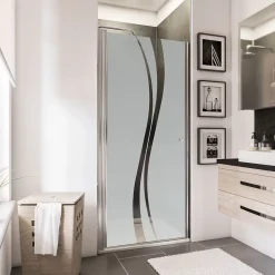 Porte de douche pivotante l.90 x H.192 cm, verre transparent anticalcaire, décor Liane, profilé chromé, Schulte NewStyle