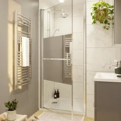 Porte de douche pivotante l.80 x H.195 cm, bandes miroir, profilés alu chrome, GoodHome Ledava