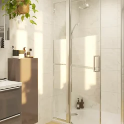 Porte de douche pivotante l.80 x H.195 cm, bandes miroir, profilés alu chrome, GoodHome Ledava