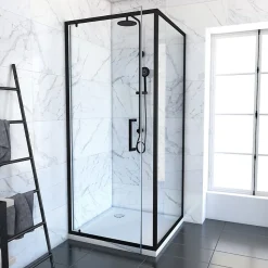 Porte de douche Pivotante et retour 80x80x200 - Profilés noir mat - CRUSH PIVOTANTE