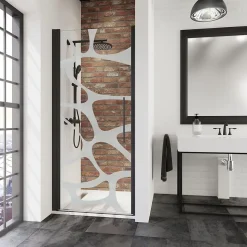 Porte de douche pivotante l.90 x H.192 cm, verre transparent, profilé noir, Schulte Zoé