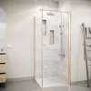 Porte de Douche Pivotante 70x195cm et Retour 90cm - Verre 8mm Anticalcaire - Profil Or Brosse