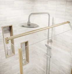 Porte de Douche Pivotante 70x195cm et Retour 90cm - Verre 8mm Anticalcaire - Profil Or Brosse