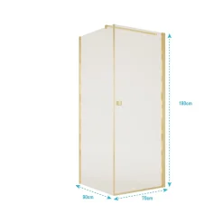 Porte de Douche Pivotante 70x195cm et Retour 90cm - Verre 8mm Anticalcaire - Profil Or Brosse