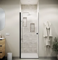 Porte de Douche Pivotante 70x180 cm en Verre Trempe 5 mm - Finition Noire - DARK ELEMENTARY