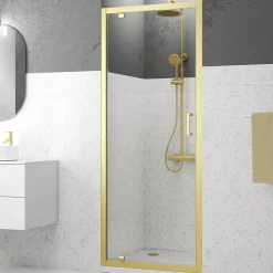 Porte de douche pivotante 80 x 200 cm, profilés alu doré brossé, Galedo Factory Gold