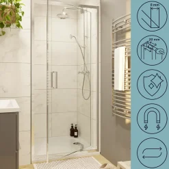 Porte de douche pivotante axe excentré l.80 cm x H.195 cm, verre transparent, profilés alu chrome, GoodHome Ledava