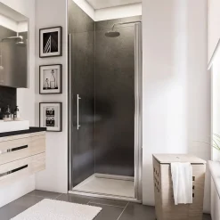 Porte de douche pivotante l.70 x H.192 cm, verre transparent anticalcaire, profilé chromé, Schulte NewStyle