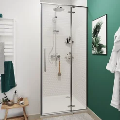 Porte de douche pivotante GoodHome Ezili transparent alu brossé 90 cm