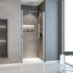 Porte de douche pivotante l.80 x H.180 cm, verre transparent, profilé blanc, Schulte Sunny I