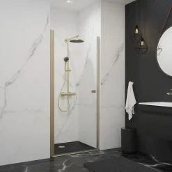 Porte de douche pivotante en niche, l.70 x H.192 cm, verre transparent, profilé or, décor Liane Schulte NewStyle