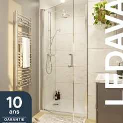 Porte de douche pivotante l.90 x H.195 cm, verre transparent, profilés alu chrome, GoodHome Ledava
