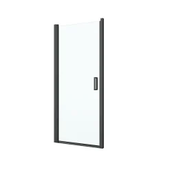 Porte de douche pivotante l.80 x H.195 cm, verre transparent, profilés alu noir, GoodHome Ledava