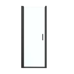 Porte de douche pivotante l.80 x H.195 cm, verre transparent, profilés alu noir, GoodHome Ledava
