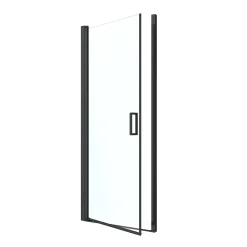 Porte de douche pivotante l.80 x H.195 cm, verre transparent, profilés alu noir, GoodHome Ledava