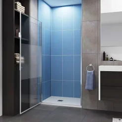 Porte de Douche Pivotante 70x185cm en 6mm verre bande central Dépoli et Anticalcaire - Installation à gauche en niche