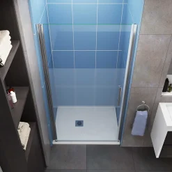 Porte de Douche Pivotante 70x185cm en 6mm verre bande central Dépoli et Anticalcaire - Installation à gauche en niche