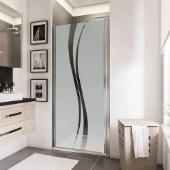 Porte de douche pivotante l.80 x H.192 cm, verre transparent anticalcaire, décor Liane, profilé chromé, Schulte NewStyle