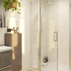 Porte de douche pivotante l.80 x H.195 cm, verre transparent, profilés alu chrome, GoodHome Ledava