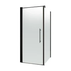Porte de douche pivotante et paroi latérale l.80 x L.80 x H.190 cm, profilé noir, verre brume, Schulte NewStyle
