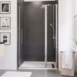 Porte de douche pivotante l.120xH.192cm, verre transparent anticalcaire 5mm, profilé chromé, Schulte NewStyle