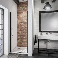 Porte de douche pivotante l.80 x H.192 cm, verre transparent anticalcaire, profilé noir mat, Schulte NewStyle